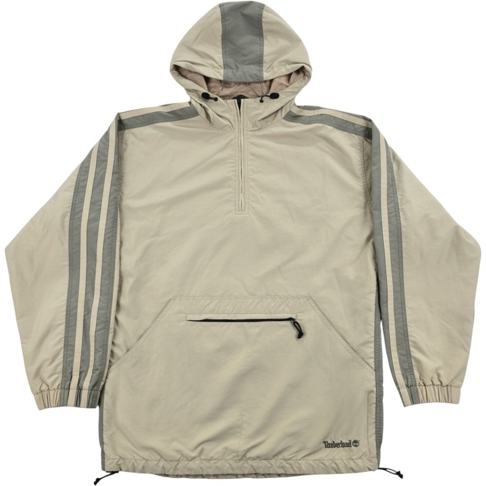 Timberland Anorak L Weathergear Half Zip Hooded Windbreaker Tan Green